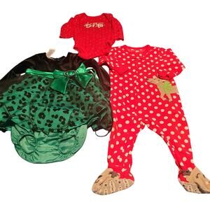 Bonnie Baby & Carter's Size Baby 12M Christmas Bundle Dress, Bodysuit, Pajamas